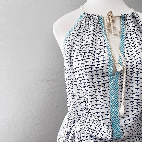 Roberta Roller Rabbit White Blue Block Print Halter Neck Cotton Dress Large - Picture 3 of 12